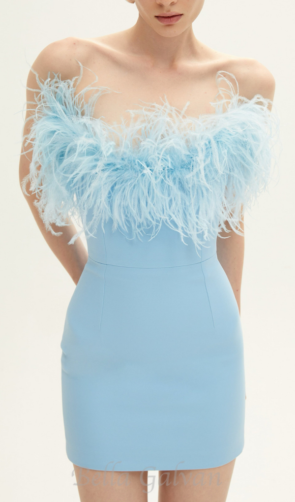 FEATHER MINI DRESS IN ROYAL BLUE