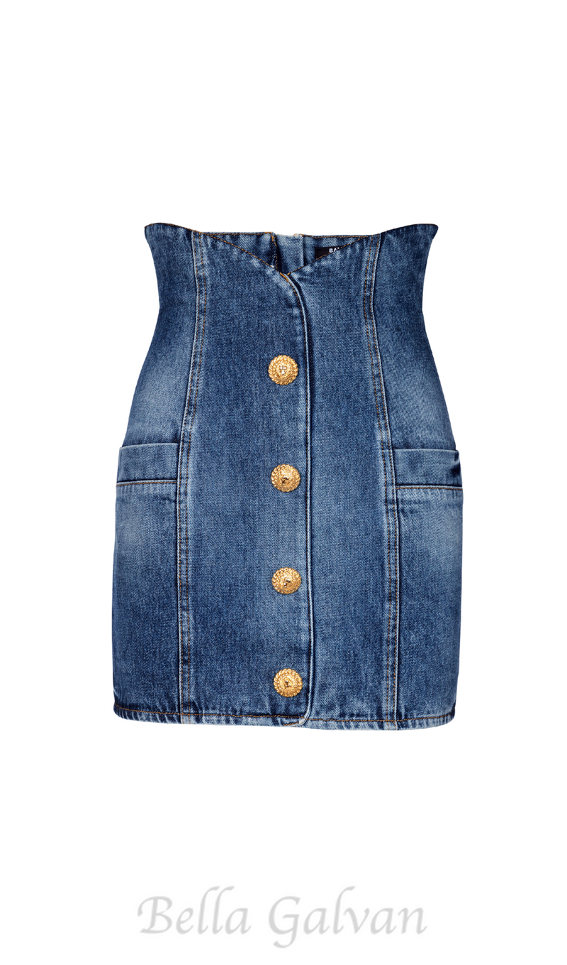 DENIM TULIP MINI DRESS WITH BUTTONS IN NAVY