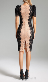 MIXED COLORS LACE FITTED MINI DRESS