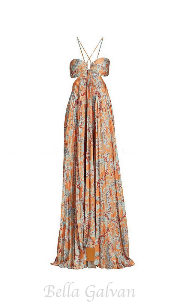 MOIRA CUTOUT FLORAL PRINTED HALTERNECK GOWN