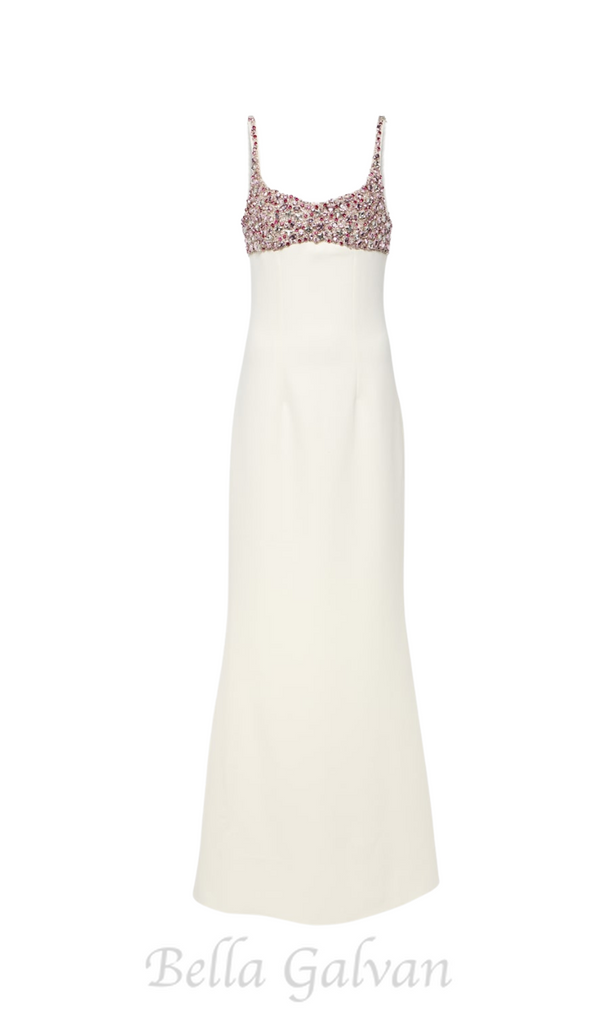 CRYSTAL EMBELLISHED GOWN IN IVORY