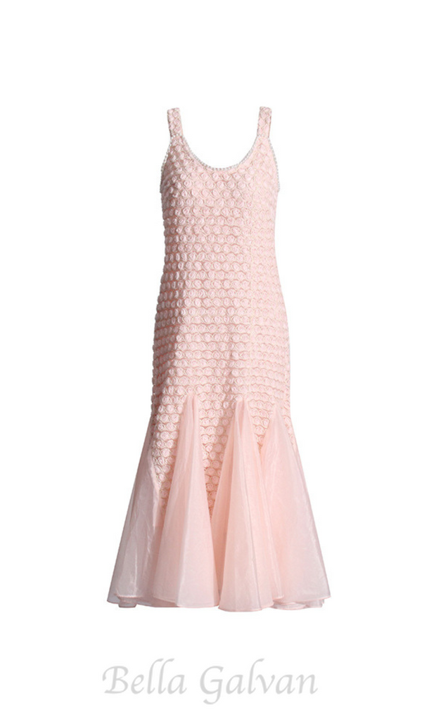 SYLVIA PINK EMBROIDERED SPLICING SLEEVELESS MIDI DRESS