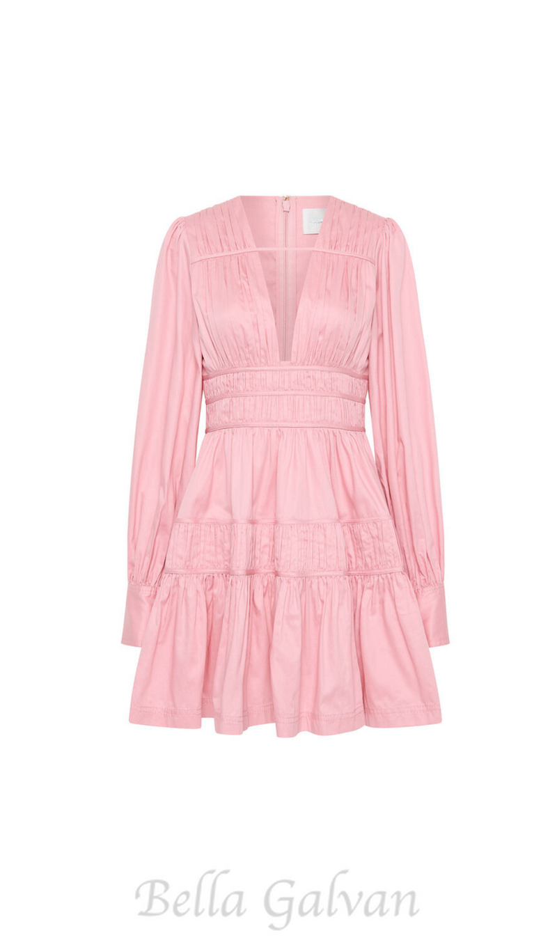 VALERIE FALLINGWATER RUCHED MINI DRESS IN PINK