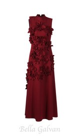 ANNONA RED FLOWER EMBELLISHED MAXI DRESS