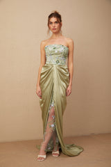 Flavia floral-embroidered panelled maxi dress