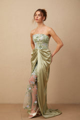 Flavia floral-embroidered panelled maxi dress