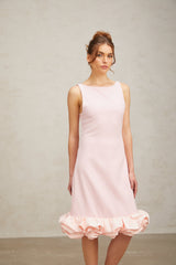 Charlène pink ruffled sleeveless midi dress