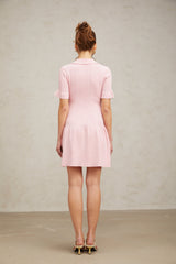 Nolwenn pink flared fine-knit mini dress