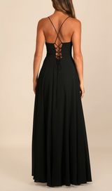 Black Cowl Lace-Up Maxi Dress