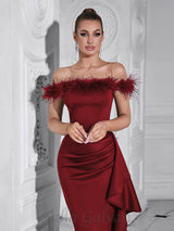 Draped Sheath feather detail maxi Dress in red