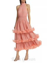 NEREIDA TIERED MIDI DRESS IN PALE ORANGE