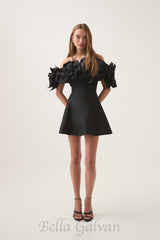 Etta flower strapless mini dress in black