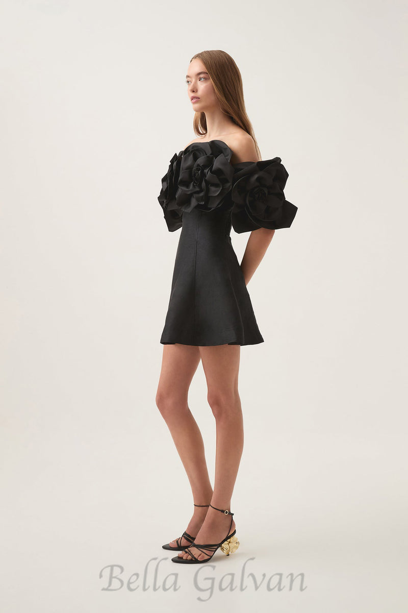 Etta flower strapless mini dress in black