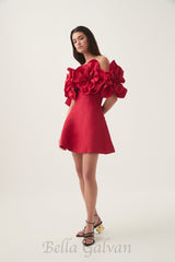 Etta flower strapless mini dress in red