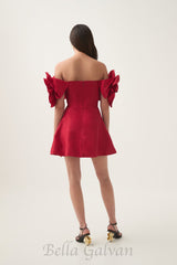 Etta flower strapless mini dress in red