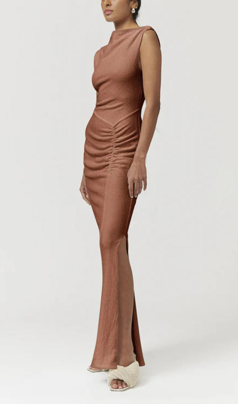 VEGA RUCHED FRONT MIDI DRESS