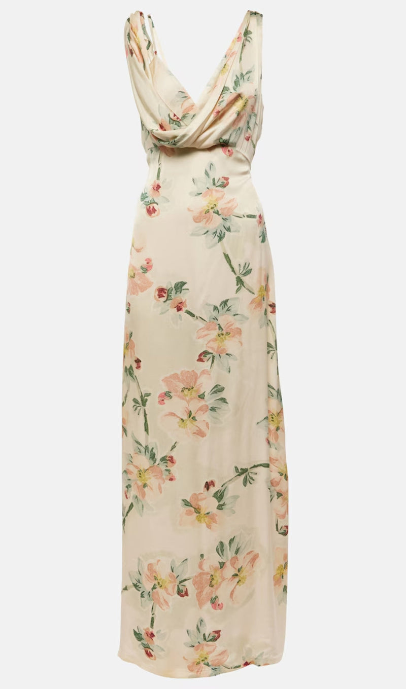 FLORAL DRAPED MAXI DRESS