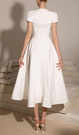 MYRNA SQUARE NECKLINE A-LINE MIDI DRESS IN WHITE