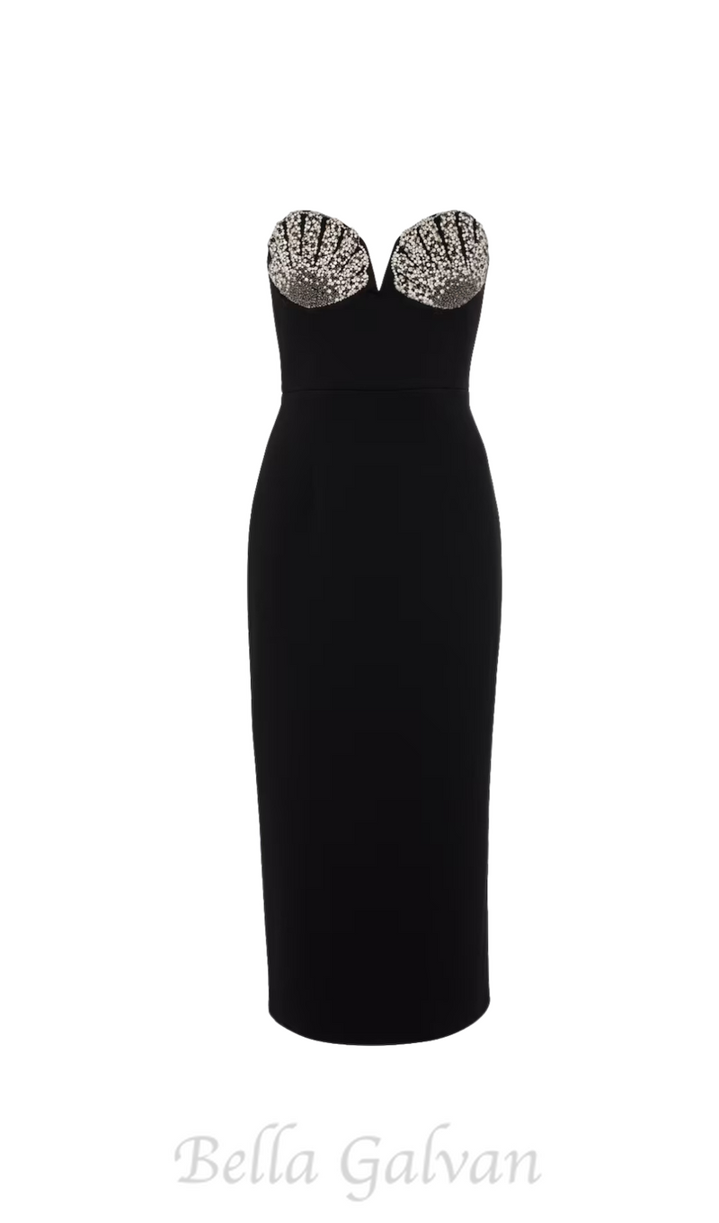 Cordelia Diamond-Embellished Midi Dress in black