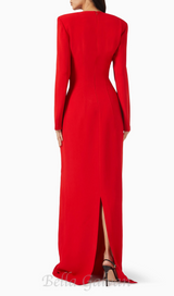 long sleeve heart cutout maxi dress in red