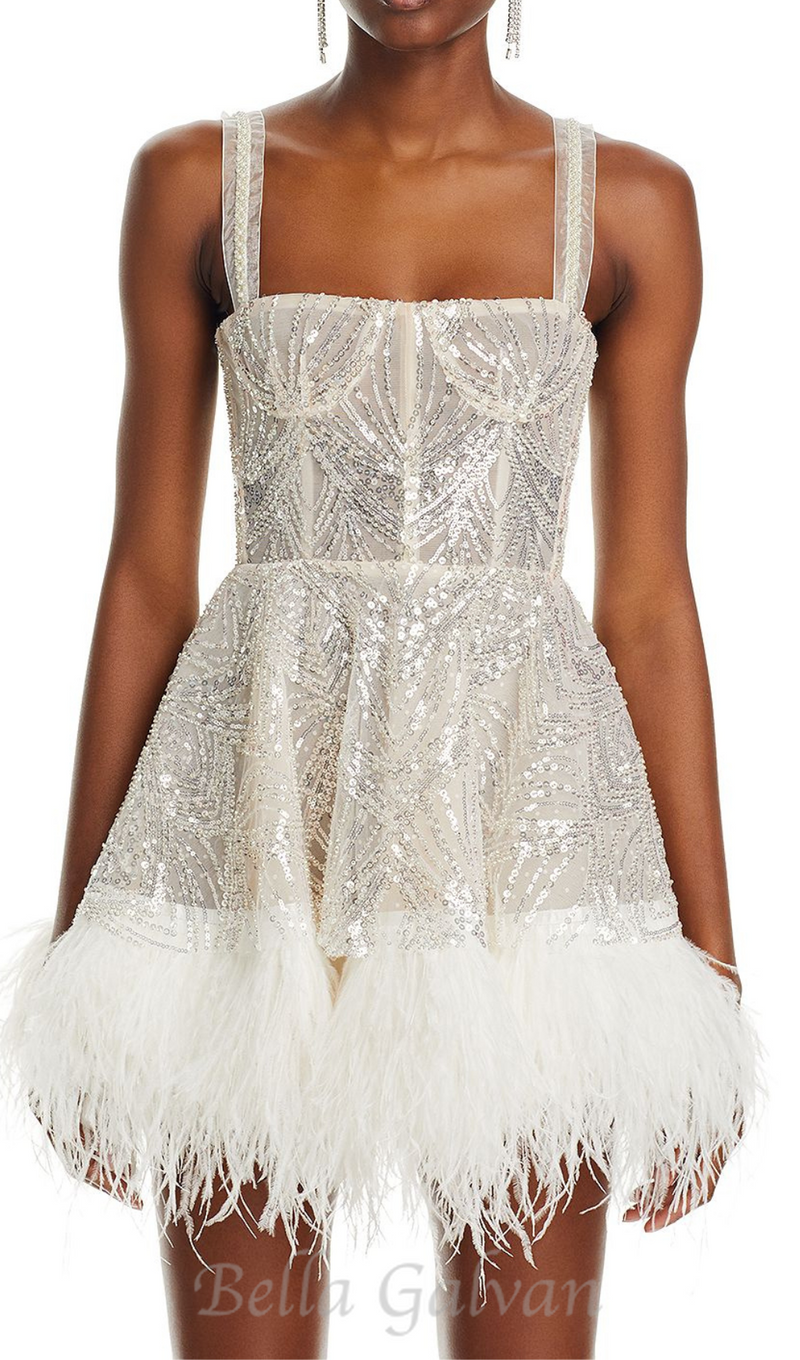 STACEY WHITE BEADED BUSTIER MINI DRESS