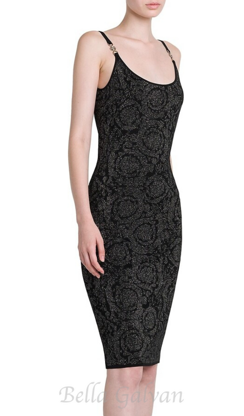 BAROCCO JACQUARD KNITTED MIDI DRESS IN BLACK