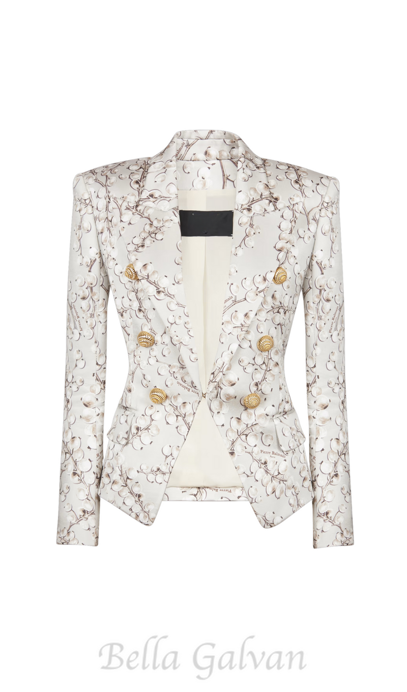 6-button satin jacket with Redcurrant print