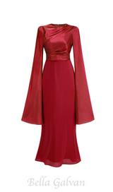 MARCIA TRUMPET SLIT SLEEVE BODYCON MAXI DRESS IN RED