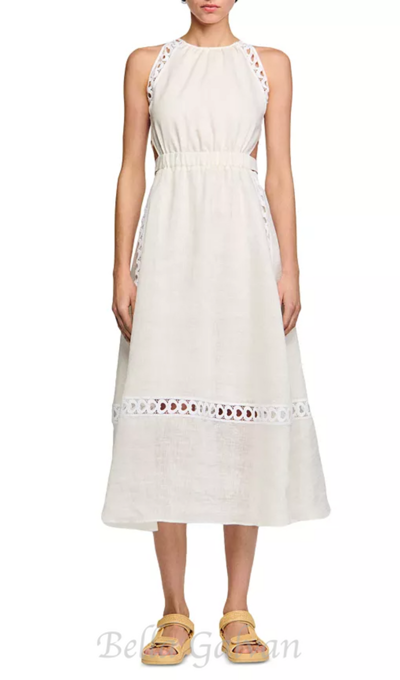 Coralie Heart Lace Midi Dress in white