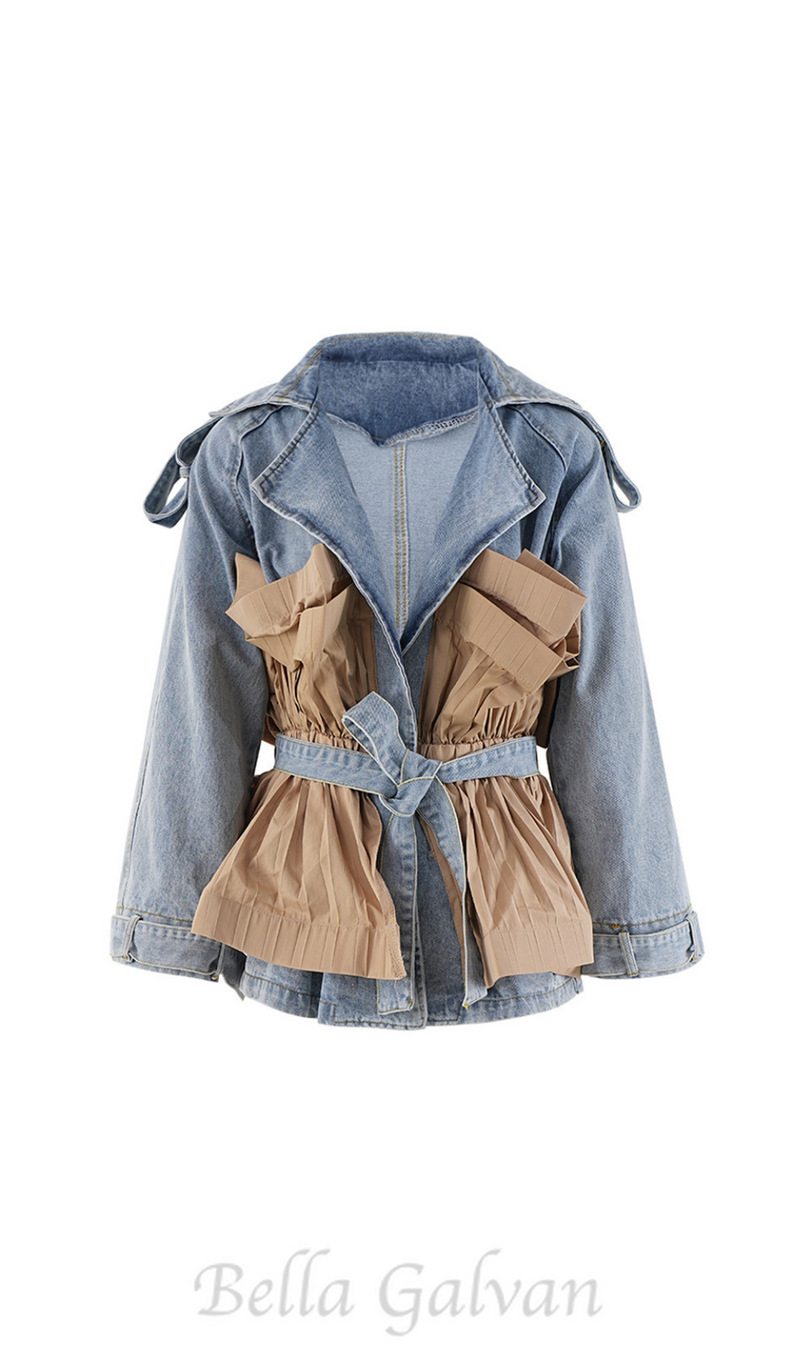 Patchwork Ruffle Denim Tunic Coat