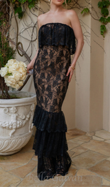 Carlin layer lace maxi dress in black