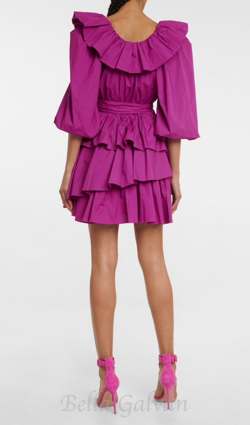 MURRAY PUFF SLEEVE RUFFLE LAYER MINI DRESS IN PURPLE