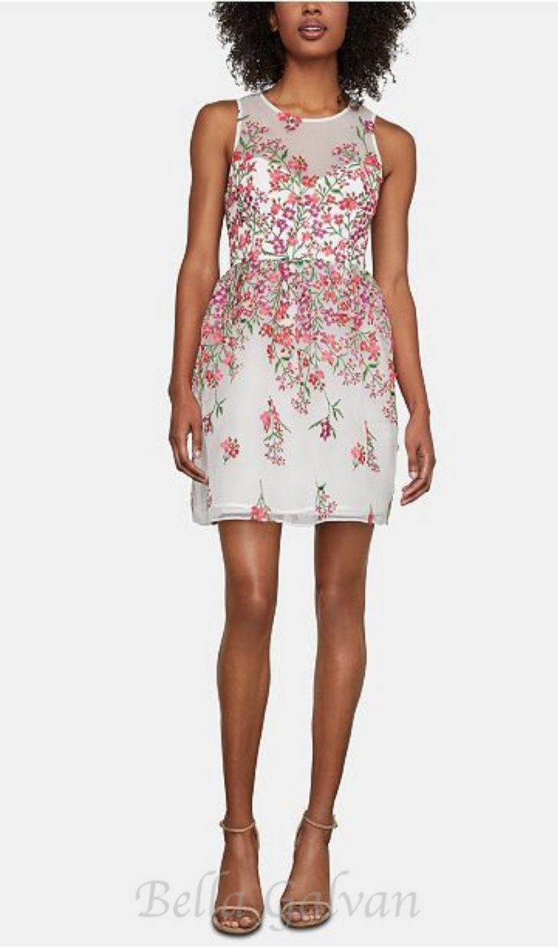 Embroidered Floral white Flare mini Dress