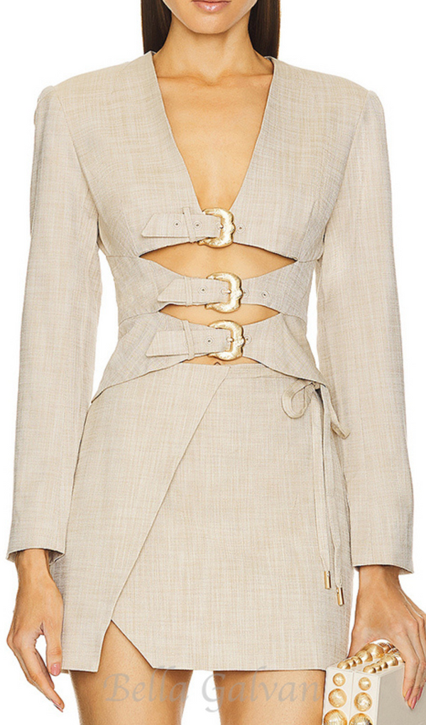 ALTHEA BEIGE CUT OUT BLAZER WITH METAL BUTTON