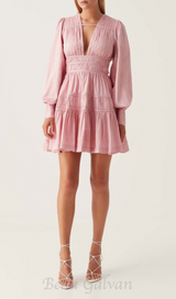 VALERIE FALLINGWATER RUCHED MINI DRESS IN PINK