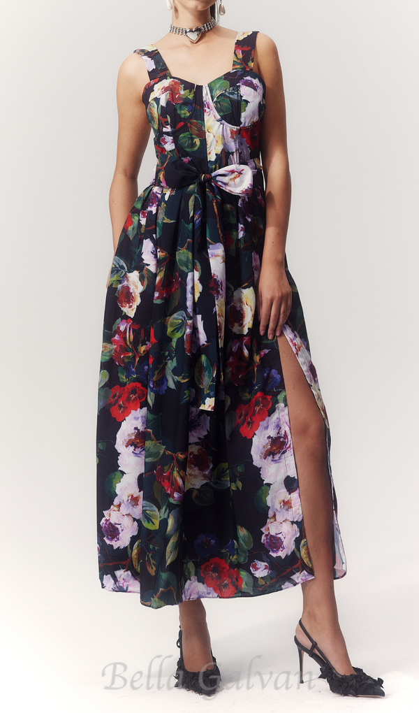 TRUDA MULTICOLOR FLORAL PRINTED MIDI DRESS