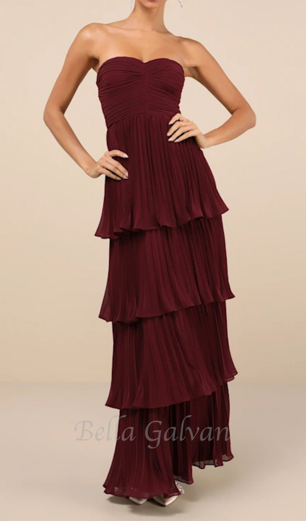 Plum Purple Strapless Tiered Maxi Dress