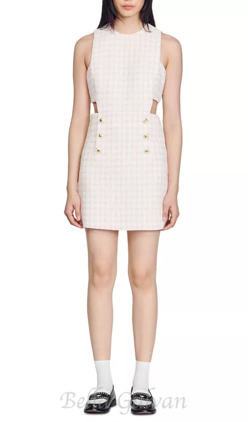 Sleeveless Cutout Pinafore mini Dress in light pink