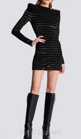 CARLIN JERSEY STRIPE LONG SLEEVE MINI DRESS IN BLACK