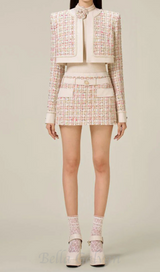 Carlin patchwork Tweed Jacket in pink