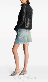 MONA SEQUIN-EMBELLISHED TWEED JACKET IN BLACK