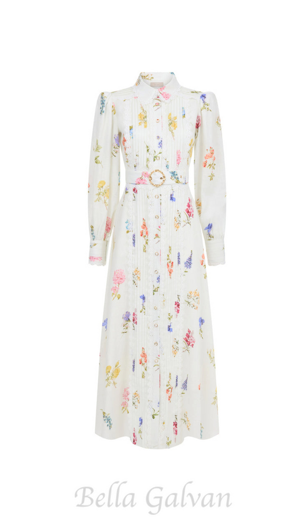 MURIEL LONG CUFFED SLEEVES FLORAL MAXI DRESS