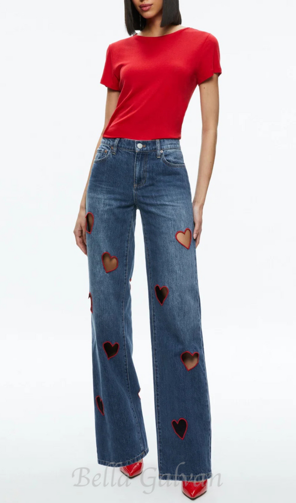 Elowen Heart Embroidered Cutout Jeans