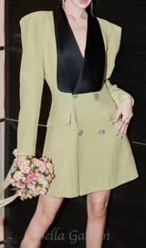 SOPHIA V-NECK DOUBLE-BREASTED JACKET SKIRT IN GREEN