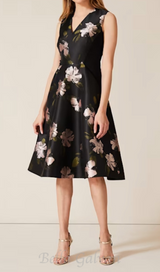 floral jacquard midi dress in black