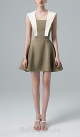 TWO-TONE MINI DRESS IN OLIVE