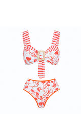 RUFFLE PRINTED SWIMSUIT AND SKIRT SET