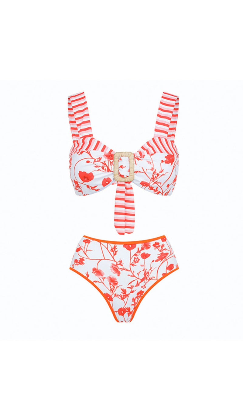 RUFFLE PRINTED SWIMSUIT AND SKIRT SET