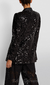 ALEXANDRA BLACK SEQUINED EMBELLISHED SATIN BLAZER