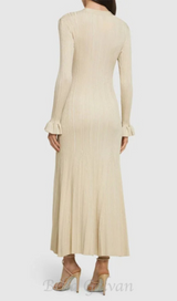 Ribbed viscose lamé midi dress in beige